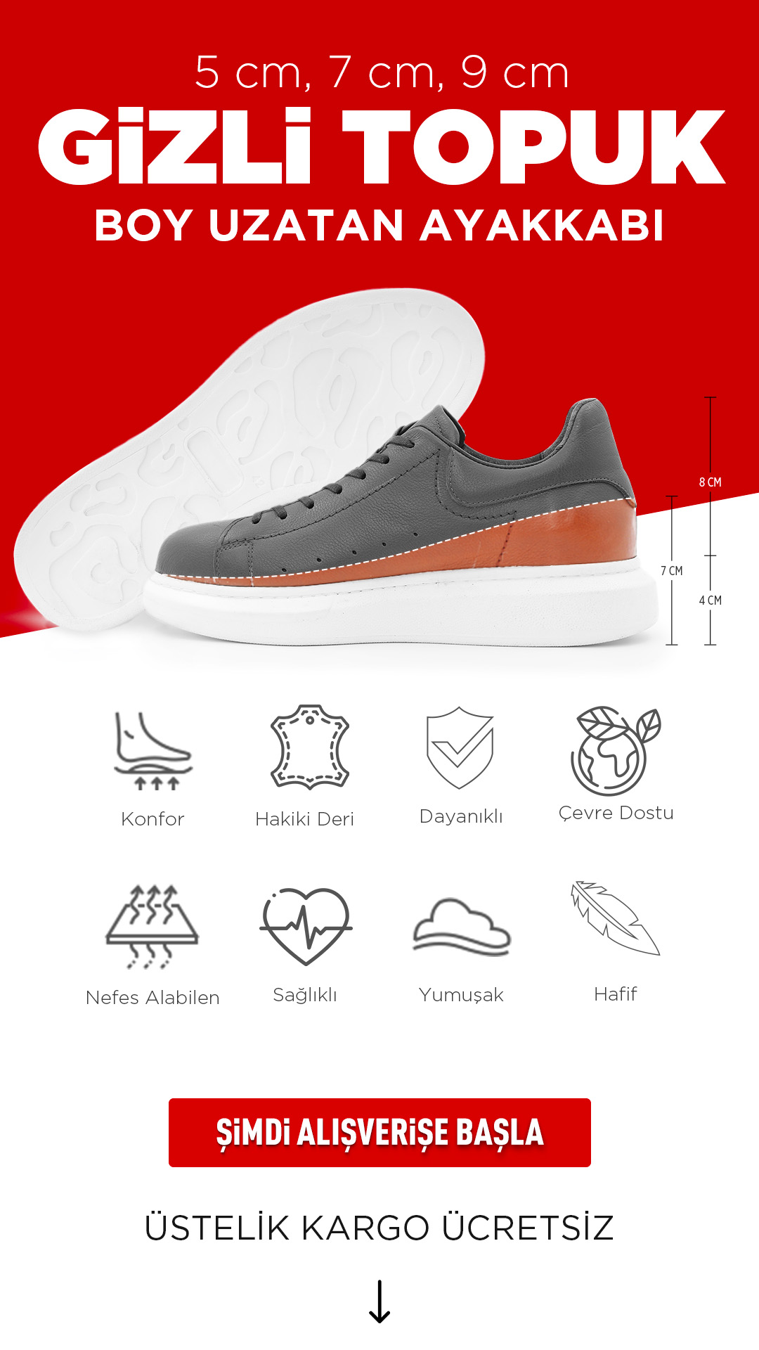 Gizli Topuklu Boy Uzatan Spor Ayakkabıları